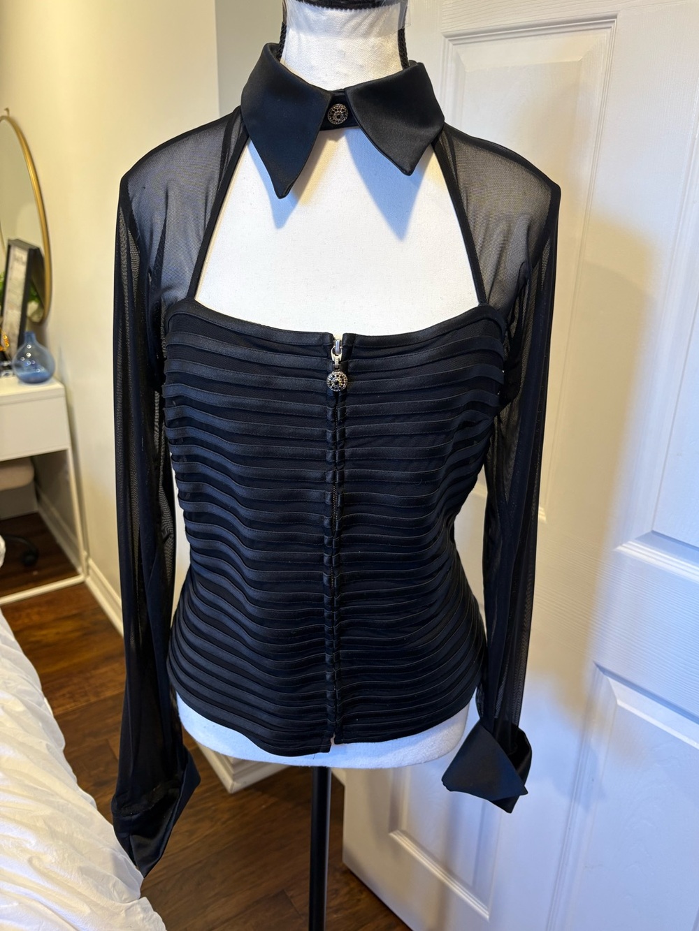 Joseph Ribkoff Vintage Y2K Black Mesh Cutout Corset Top